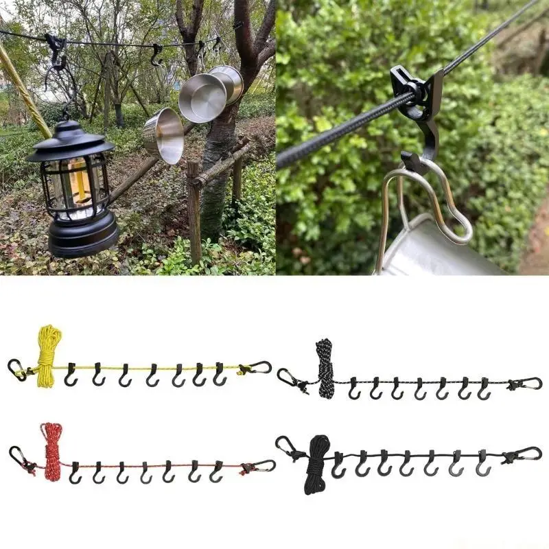 

31BE Retractable Portable Washing Line, 5m Adjustable Windproof Rope Clothesline with 7 Wire Clips for Camping Travel Clothes