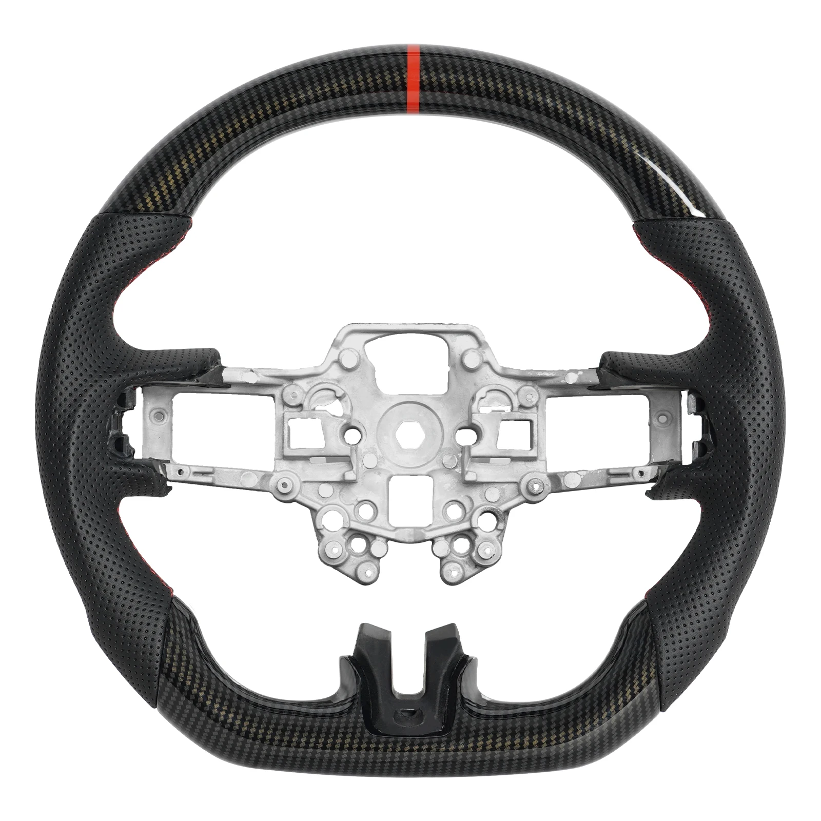 Hydro-Dip Carbon Fiber D-shaped Steering Wheel Preforated Leather Grip for Mustang EcoBoost GT Shelby GT350 GT350R 2015-2023 view 2