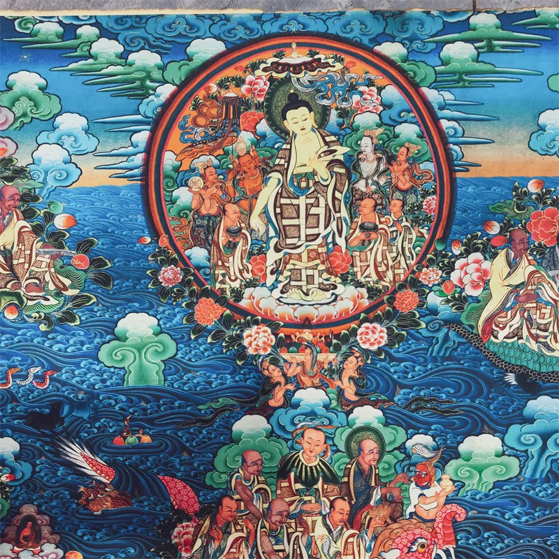 Tibetan Hand-Painted Kraft Paper Thangka - Sakyamuni And the Origin of Arhat Fine Artwork for Home Decor