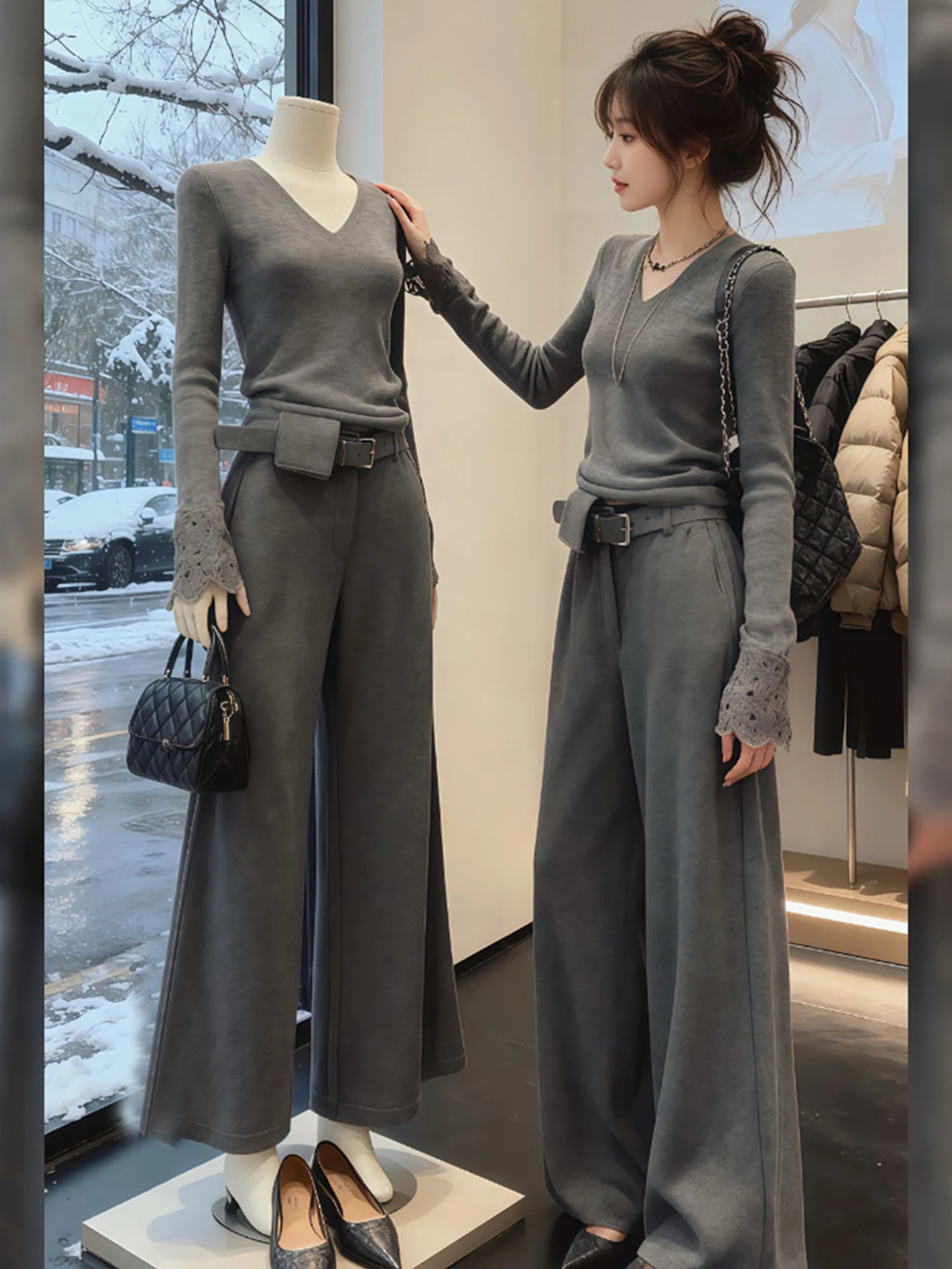 

Женский вязаный свитер Ele Thiened V-ne с кружевом, модный базовый топ для осени и зимы, уникальный привлекательный дизайн