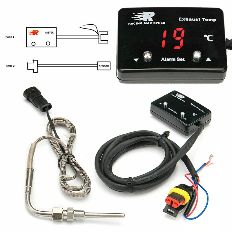 1set Car Meter Sensor Exhaust Temp Gauge With Sensor Car LED Digital Exhaust Gas Temperature EGT Temp Gauge Car Accessories
