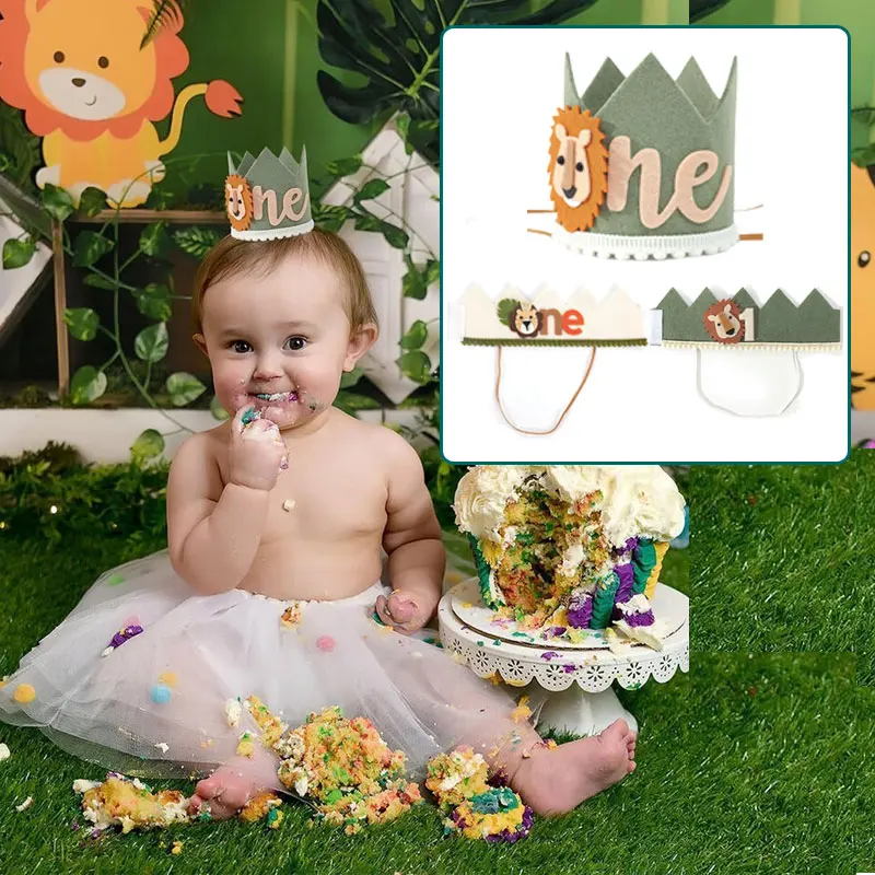 Baby Birthday Hat Jungle Safari Baby 1st Birthday Crown Headband Baby Felt Crown Jungle Dedication Accessories Photograph Props