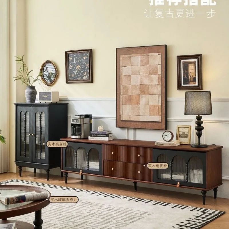 French-american Retro TV Stands Coffee Table Living Black TV Stands Ancient Style Small Apartment Home Furniture Ein Fernseher