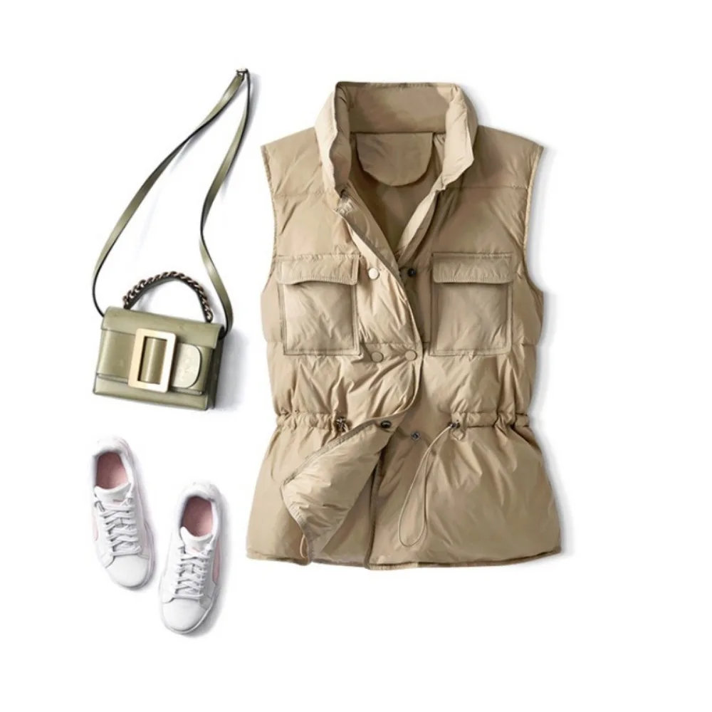 Gilet court léger et chaud pour femme, manteau en duvet de canard blanc, sans manches, à la mode, vêtements d'extérieur, Streetwear, nouvelle collection 2025