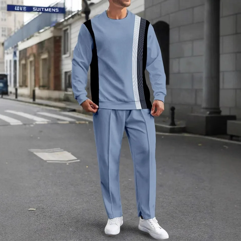 2025 Mens Casual Trendy Tracksuit - Long Sleeve Pants Crewneck for Jogging Cross-Border