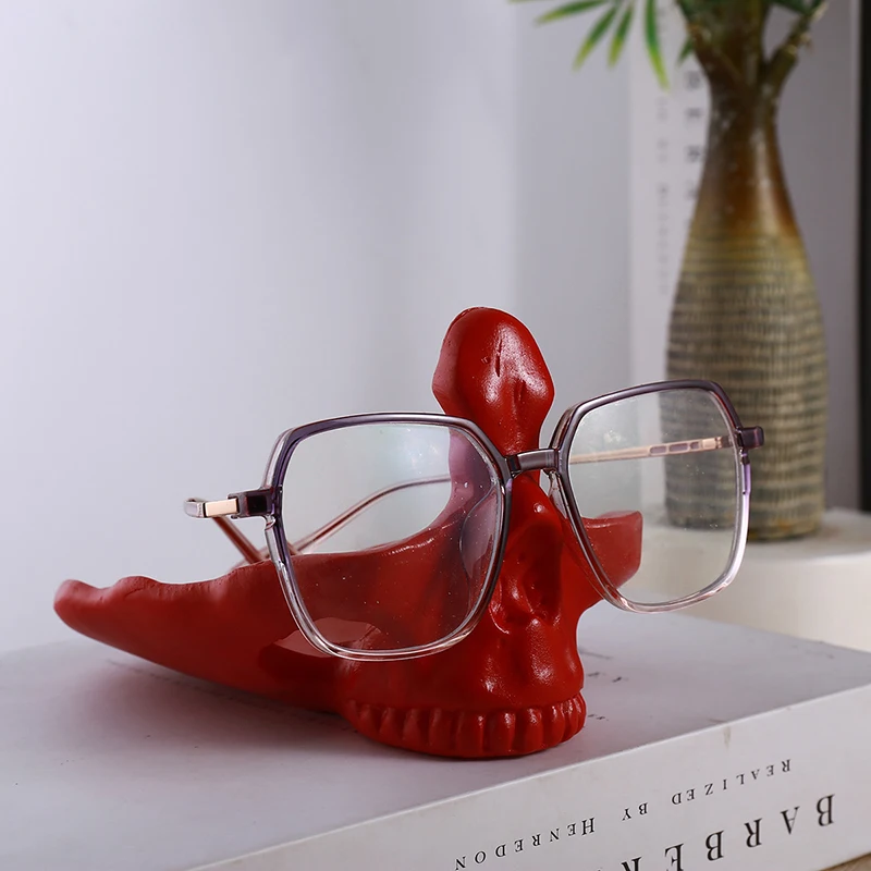 Support de lunettes tête de mort, ornements de bureau, porte-clés, sculptures pour entrée, artisanat en résine, boîte de rangement créative, décoration de la maison