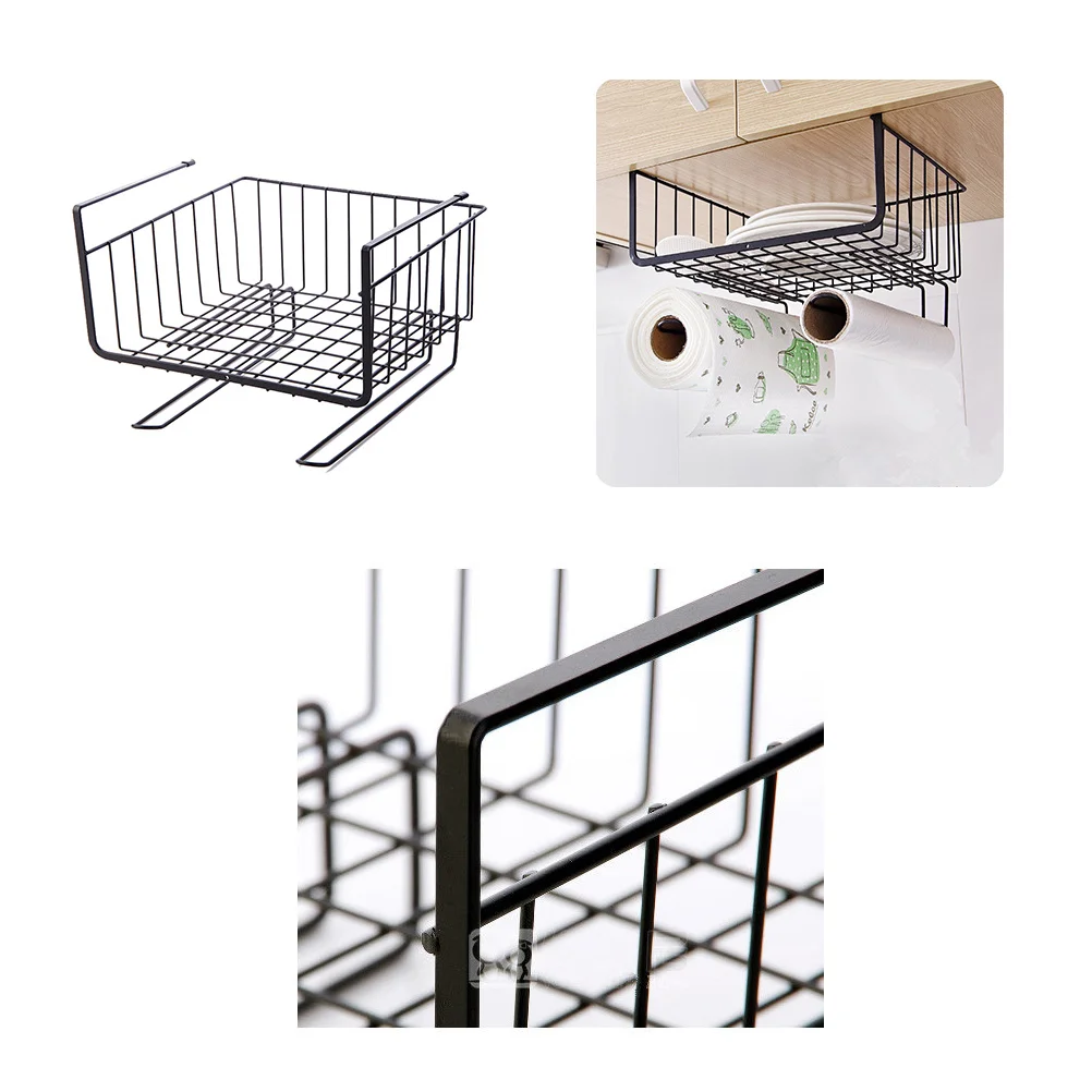 

Stainless Steel Wire Under Cabinet Shelf Storage Rack Wardrobe Closet Organizer U-Shaped Hook 35cm Black