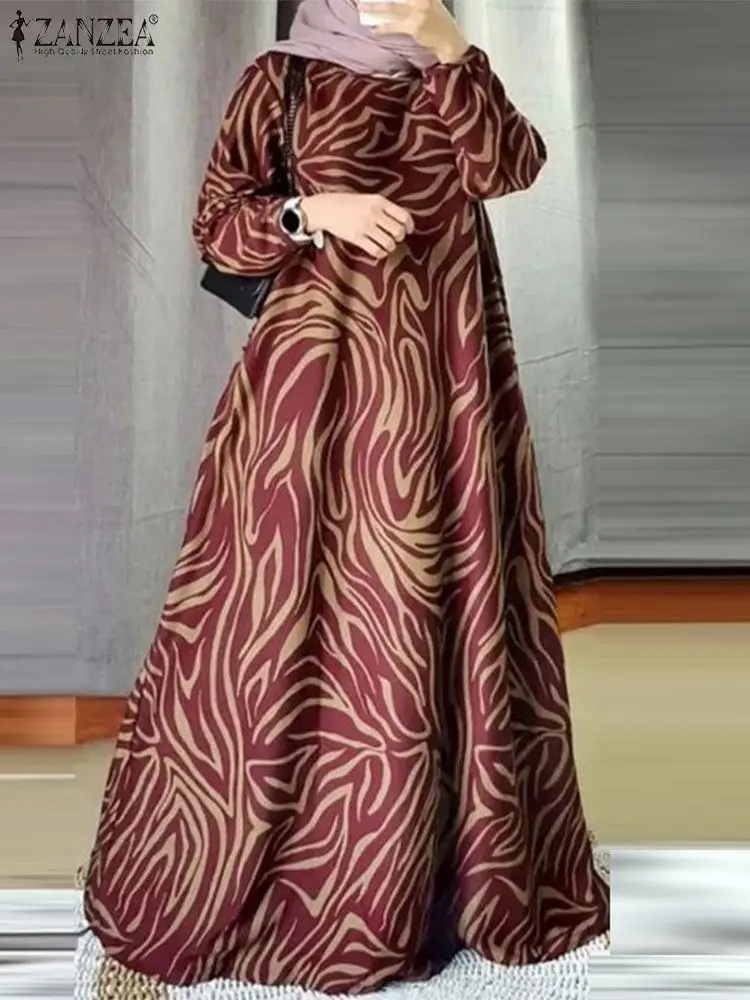 2024 Autumn Floral Printed Dress ZANZEA Women Vintage Long Sleeve Muslim Abaya Hijab Vestidos Robe Femme Bohemain Maxi Sundress