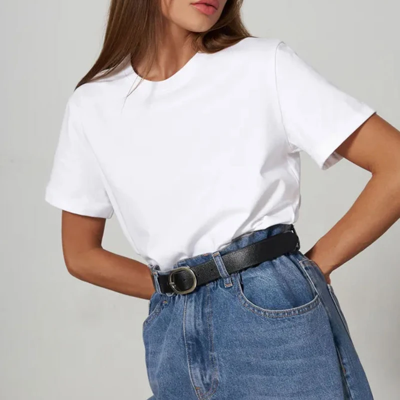 

2024 Women Summer 100% Cotton Oversized T Shirts 4XL O-Neck Short Sleeve Solid Color Tees 3XL Summer Tops For Women Clothes