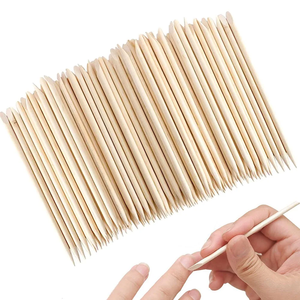 50Pcs Cuticle Pusher Remover Double Sided Multi Functional Pusher Remover Manicure Pedicure Tool Wood Sticks Rhinestones Picker