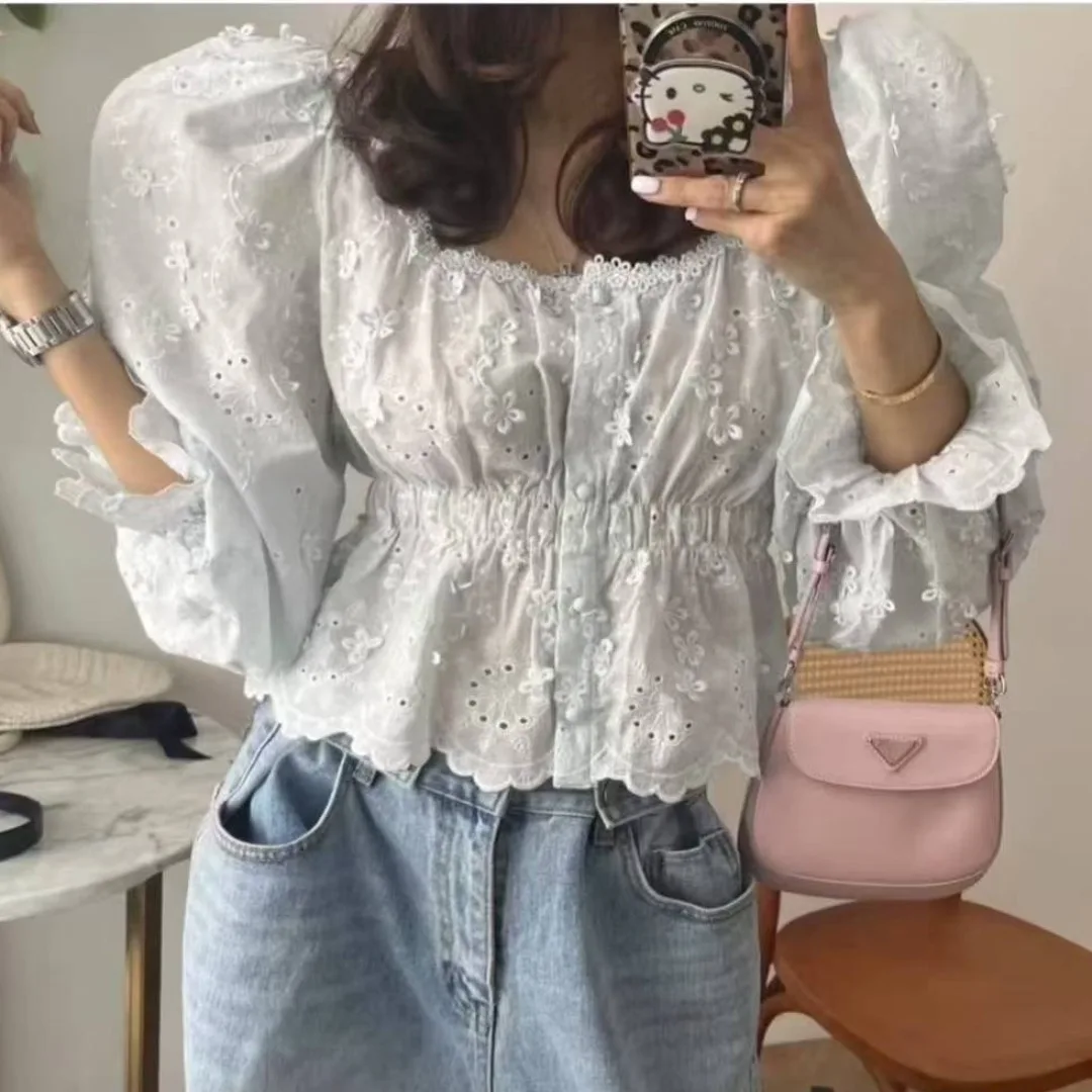 Faionable عادية طويلة Sve مطرزة irt المرأة شيك خمر تصميم الإحساس Agel ريترو Sle الصيف مزيج القطن #2