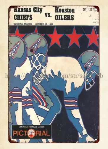 1969 KC Chiefs vs. Houston Oilers  Football metal tin sign wall art