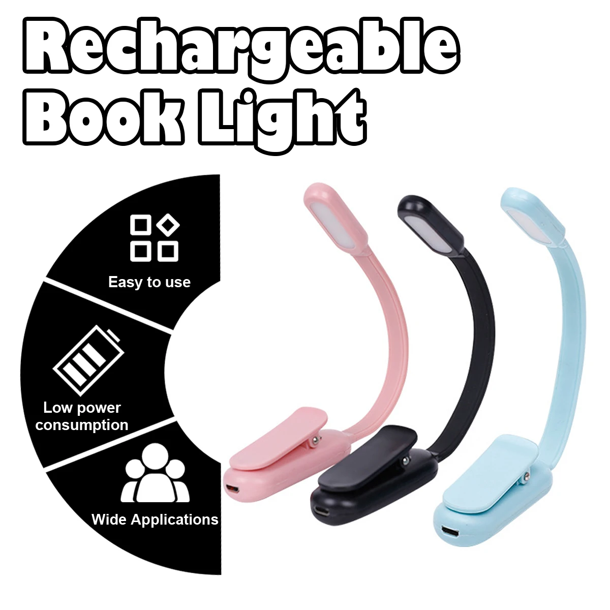 Usb Rechargeable Mini Led Book Light 360° Bending Angle 3-colors Stepless Brightness Clip-on Reading Lights Lamp Clip Night Desk
