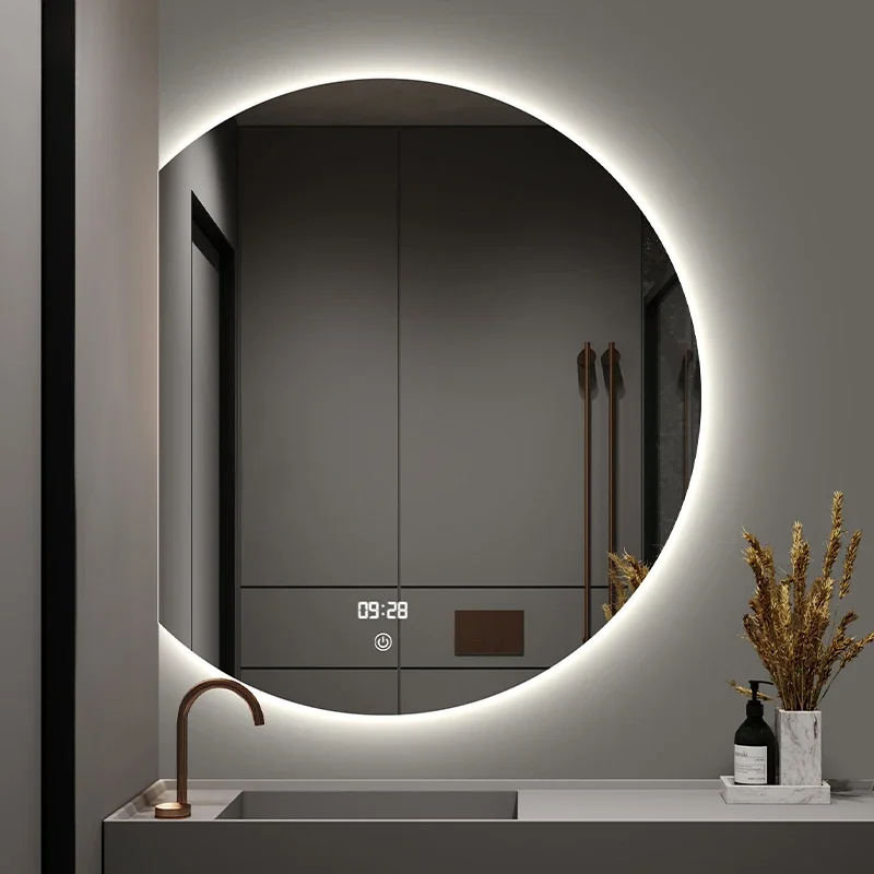 Round Mirror Floor Big Decoration Bedroom Led Light Up Large Wall Decor Shower Makeup Lights Espelho Compact Bathroom Home