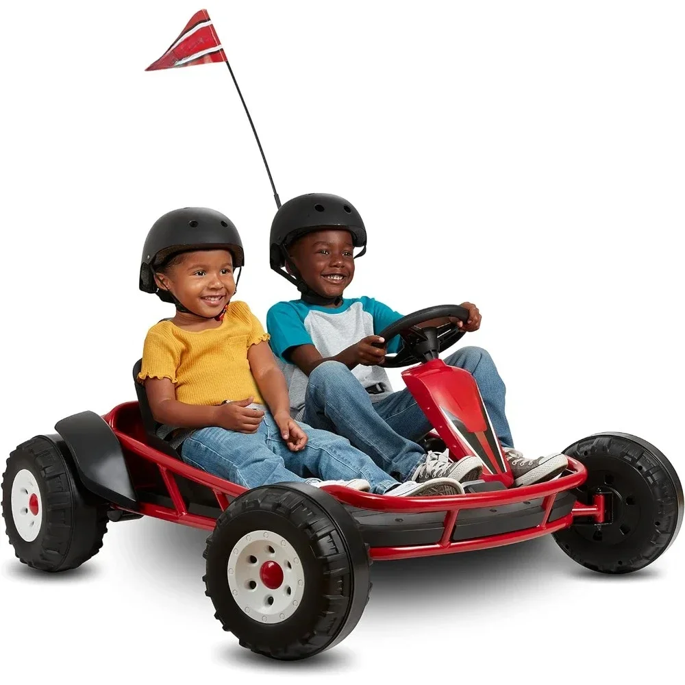 Ultimate Go-Kart for 2, 24 Volt Outdoor Ride, Go Kart for Kids Ages 3-8, Large, 23.3 x 43.8 x 41.5 inches，Red