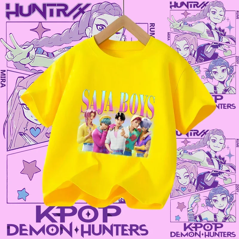 K-pop Demon Hunter Cartoon T-shirt, Summer Cotton T-shirt, Saja Children's Set, Gift, Baby and Children's Clothing for Summer