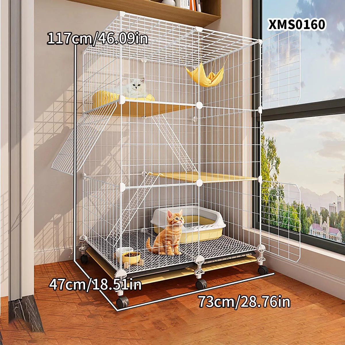 قفص قطط داخلي منزلي مكون من طابقين، مرحاض مساحة مجانية، متكامل غير مشغل، عش القطط، منزل قطط من الحديد المطاوع #4