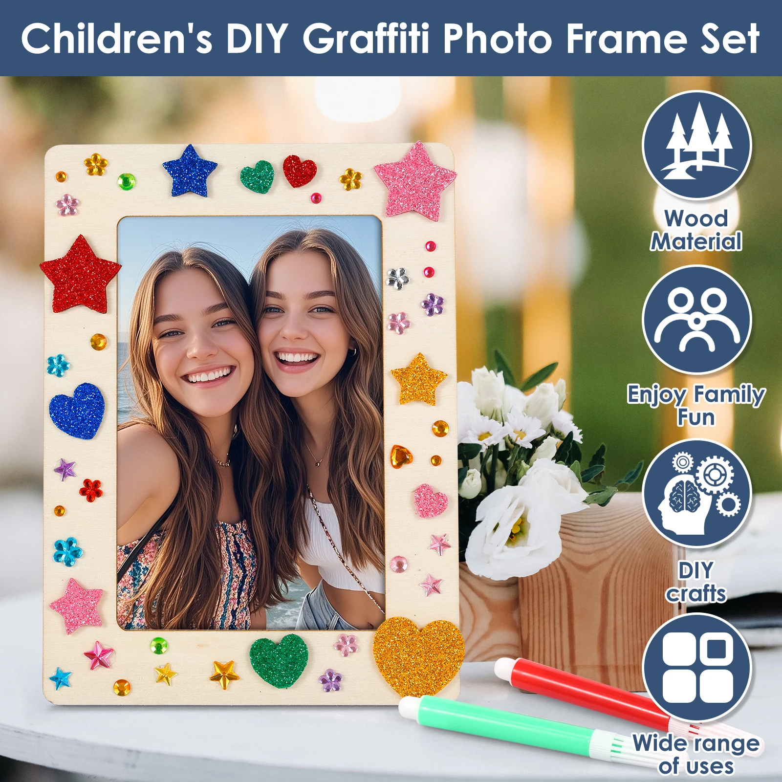 24Pcs DIY Wooden Picture Frames with Stickers Unfinished Wooden Craft Frames DIY Picture Holder for Home Decor Anniversaries