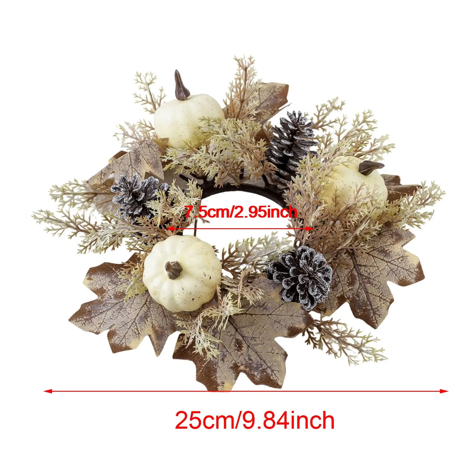 الشكر شمعة حلقة ريفي عمود شمعة حامل أوراق اصطناعية اليقطين إكليل لجميع القديسين الحصاد مهرجان الخريف ديكور #6