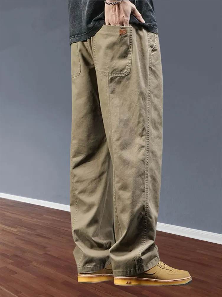Autumn Winter Thicken Straight Casual Pants Men Loose Baggy Big Size Cargo Long Trousers Wide leg Sport Fleece Vintage Y2k
