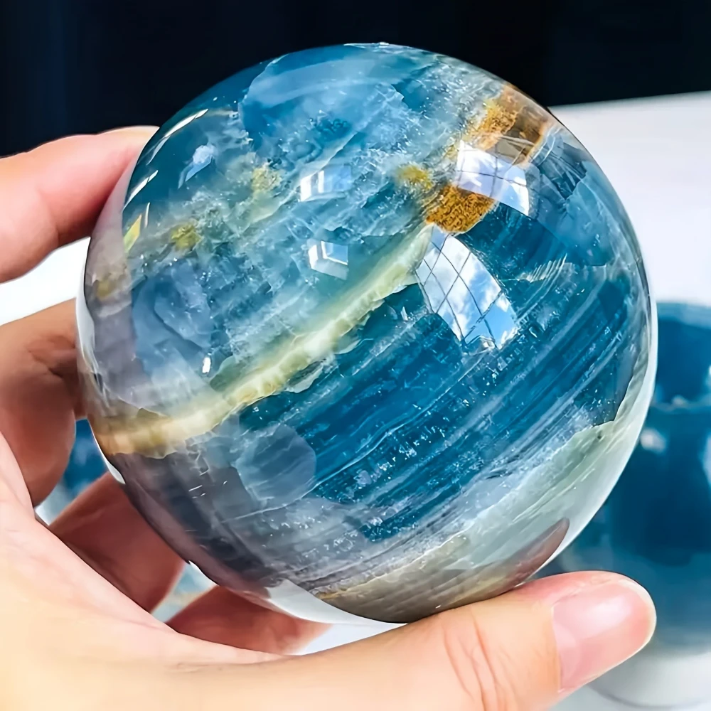 1pc Natural Blue Onyx Crystal Sphere Bohemian Style Polished Spherical Patterns Elegant Home & Desk Decor Unique Holiday Gift view 4