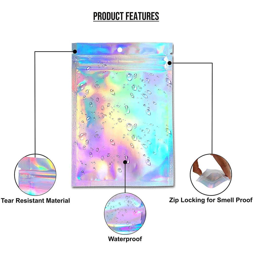 50/100PCS Holographic Laser Lashes Packaging Boxes Resealable  Eyelashes Zip Lock Storage Bags Pouch cosmetic Package Box