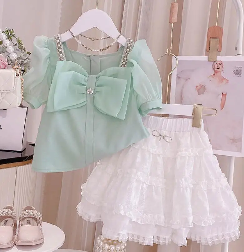 New Teenage Clothing Suits, Baby Girls Boutique Fashion Summer 2 Piece Sets, Top+ Skirts 3-12 T