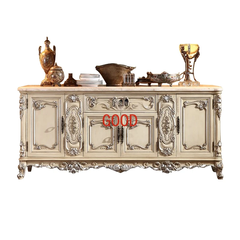 

French Court Drawing Silver Sideboard Cabinet European Luxury Tea Cabinet Marble Equipment Sideboard Restaurant Side Cabinet