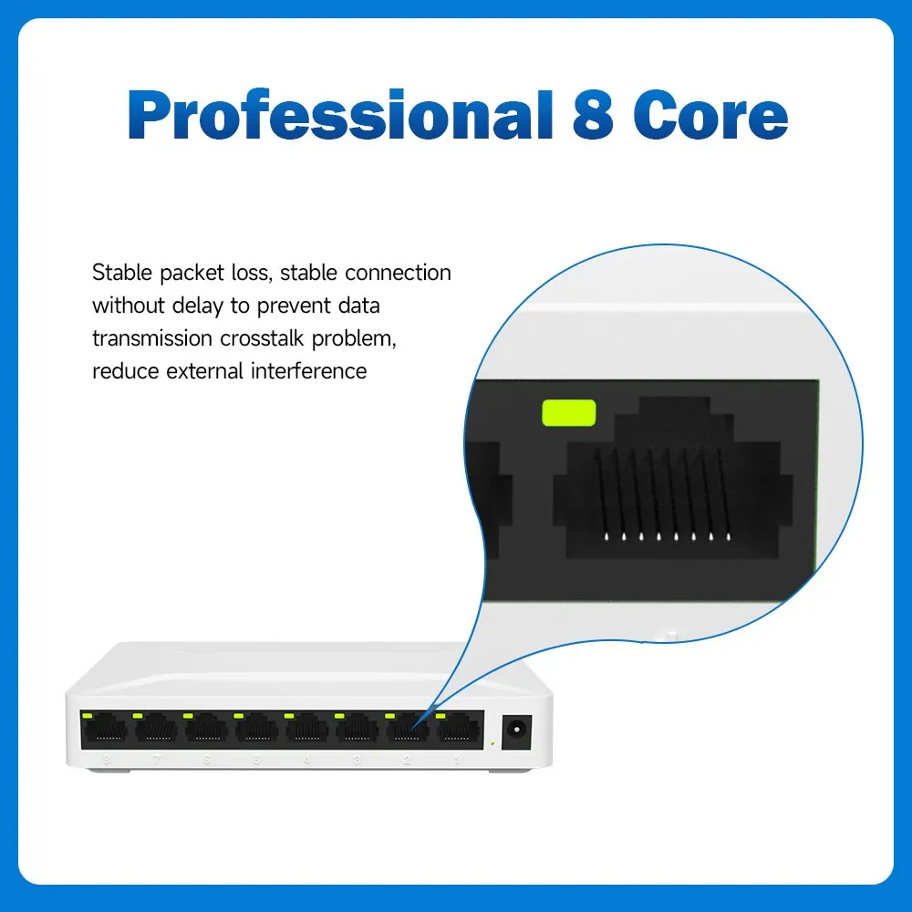 PIX-LINK GS08 Network Switch 8 Ports 10/100/1000Mbps Ethernet Gigabit Switcher High Performance RJ45 Lan Internet Splitter