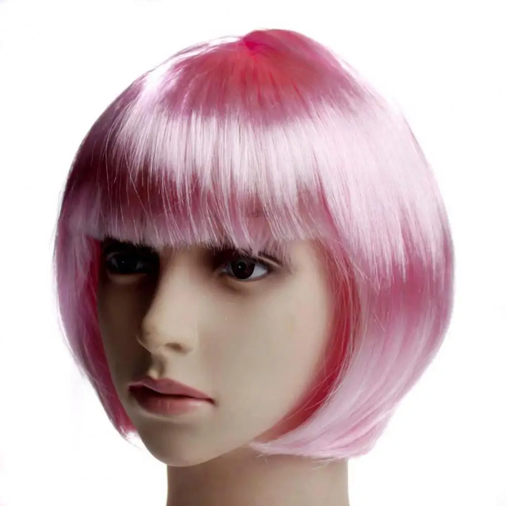 32cm Women Colorful Short Straight Wig With Bangs Natural Heat Resistant Costume Party Girls Cosplay Animes Bobo Synthetic Hair