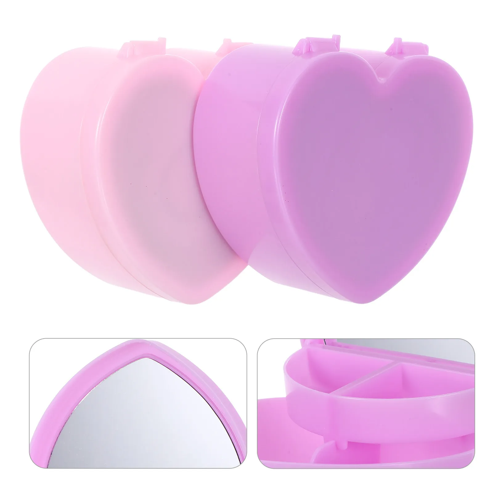 

2Pcs Kawaii Heart Shape Jewelry Box for Girls Double Layer Trinket Organizer with Built-in Mirror Hair Clips Headbands Storage
