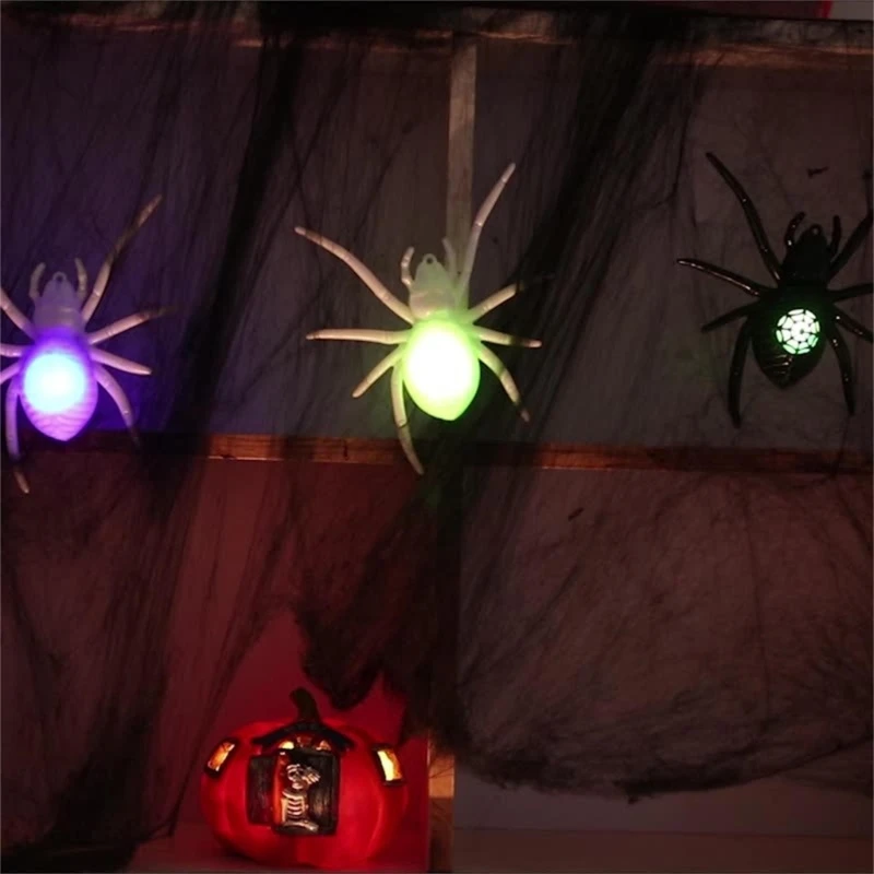 Fake Spiders Halloween Pendant Luminous Ornament Glowing Light Up Spiders for Spooky Decorations Luminous Decor