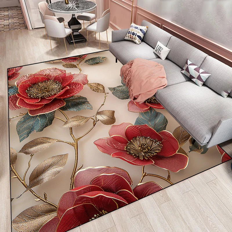 Modern Living Room Carpet 3D Flower Home Carpets Hall Light Luxury Floor Mat Soft Washable Bedroom Cloakroom Corridor Large Rugs