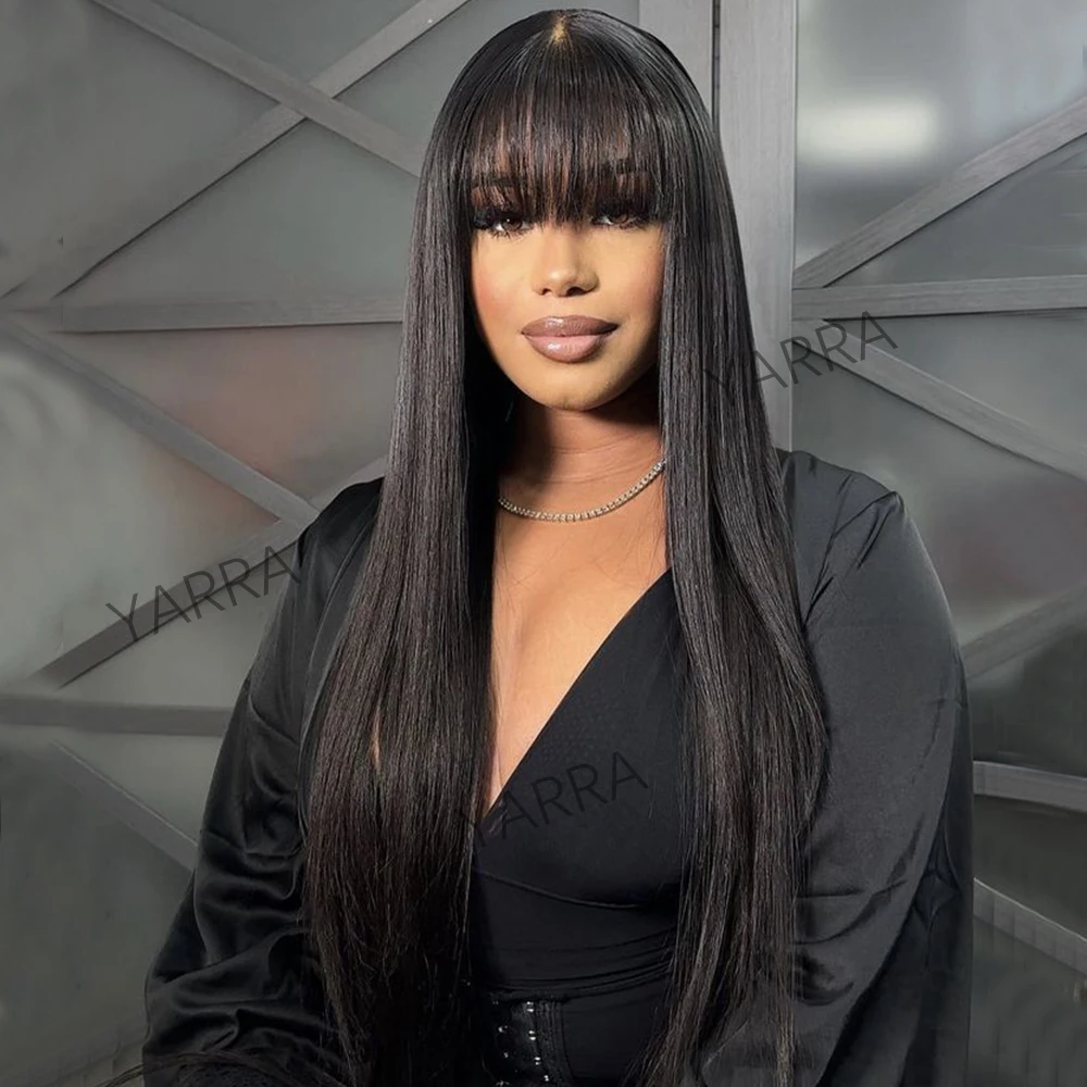 Silky Wig Human Hair Full Machine Made Straight 100% Human Hair Wigs With Bangs For Women Brazilian Wig On Clearance Sale