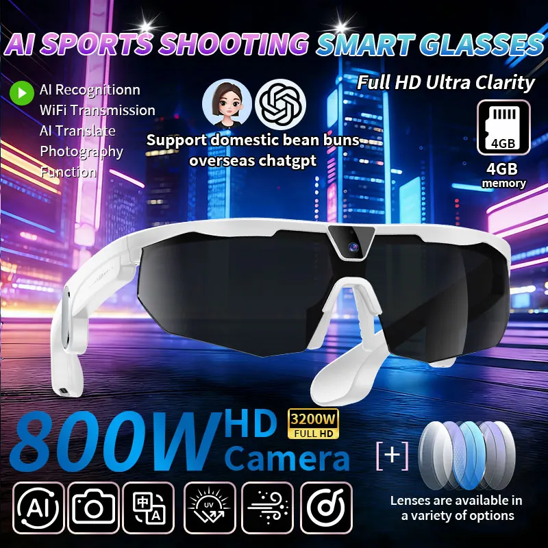 LIGE AI 8MP Camera Polarized Sunglasses 1200P Video Shooting Photo Voice Control Call Smart Translate Cycling Anti Glare Glasses