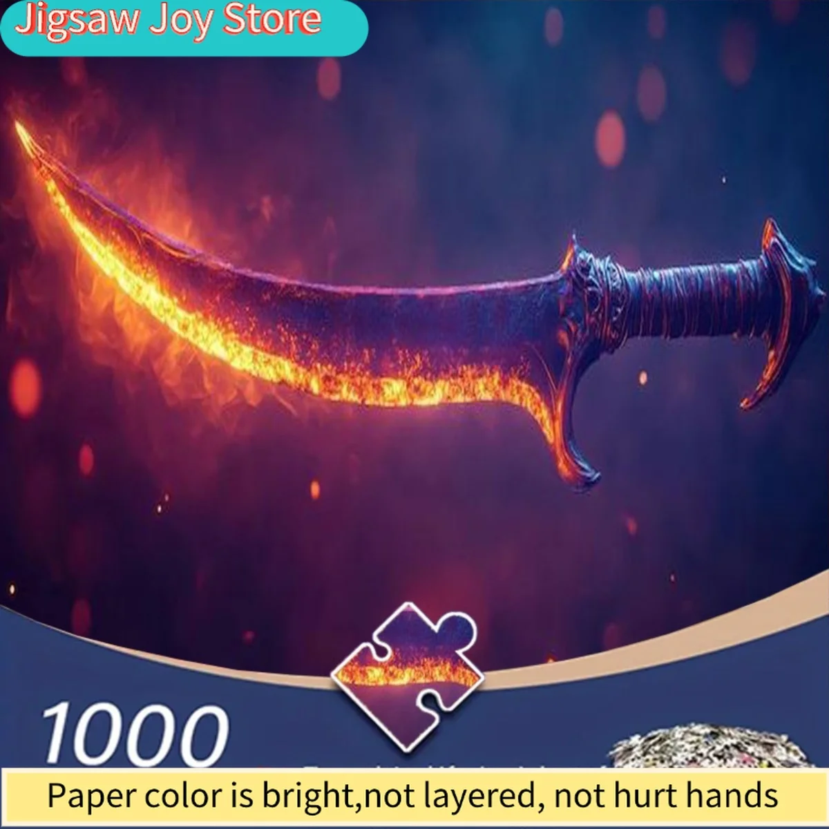 

Пазл из 1000 деталей для взрослых с изображением пламенной рукоятки мачете на ярком пурпурно-красном фоне. Идеально для любви