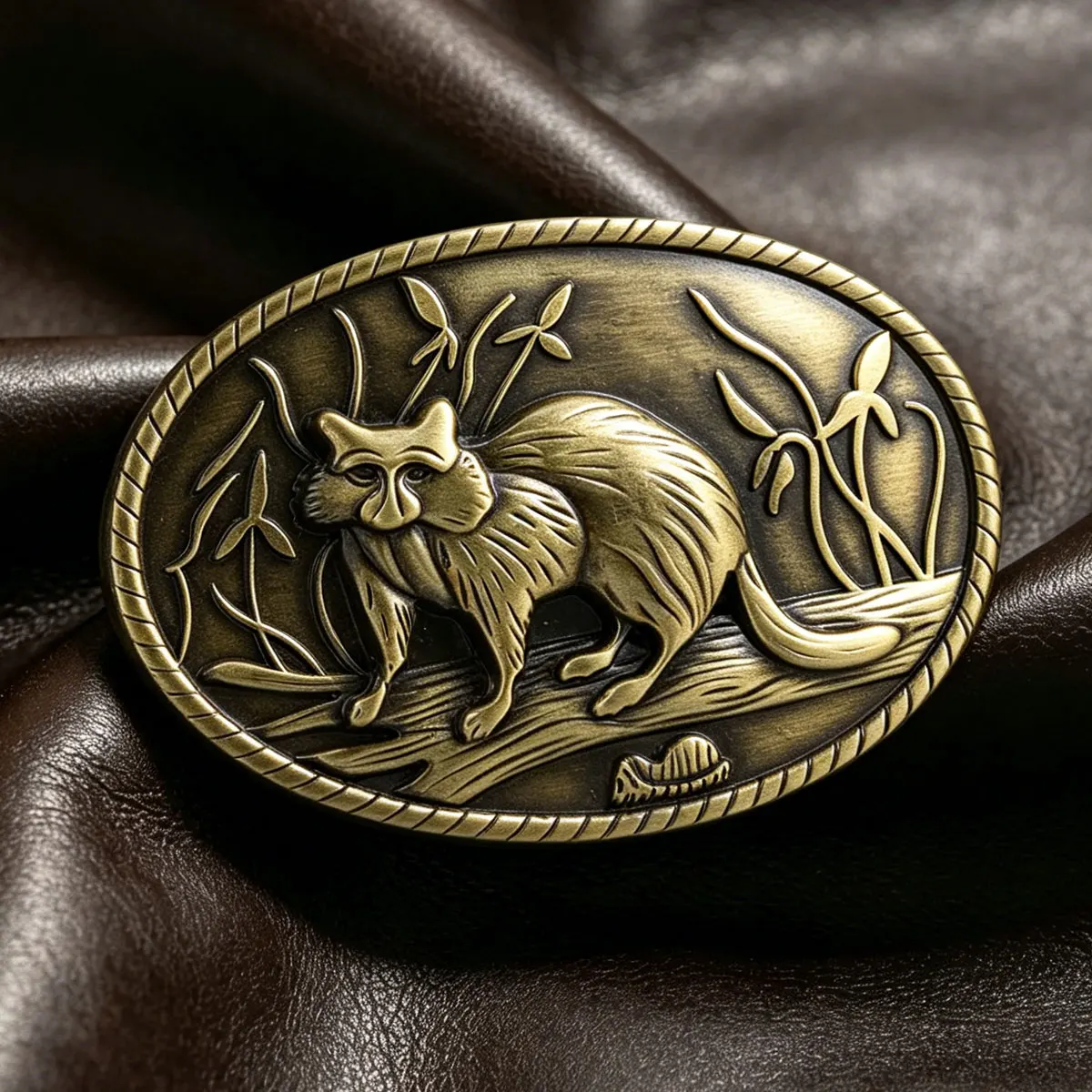 Hebilla de Cinturón Retro para Hombre, Accesorio de Cuero a la Moda, Estilo Vaquero Caracal, Forma Ovalada, Tendencia Clásica