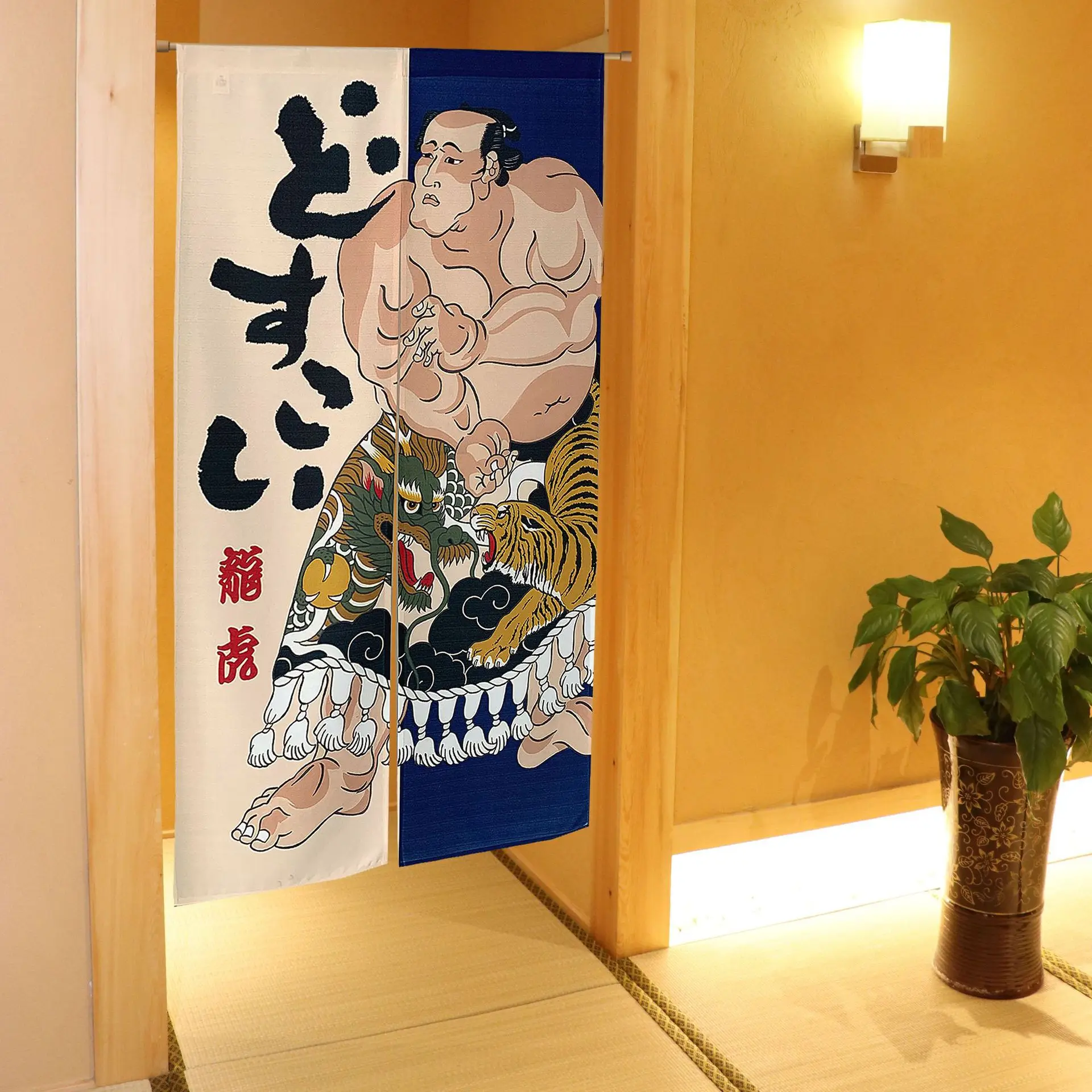 Sumo Wrestler Print Noren Japanese Style Doorway Curtain Bedroom Bathroom Partition Door Curtains Entrance Hanging Half Curtain