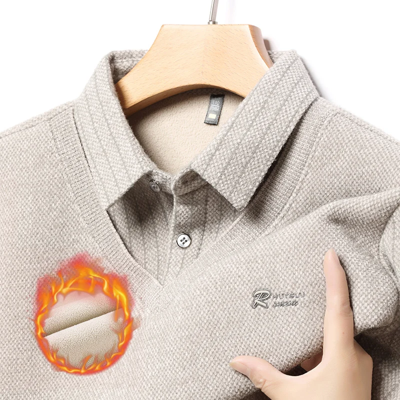 

Мужской вязаный свитер Thiened Fce на подкладке, повседневный базовый свитер для отдыха среднего возраста с узором из норки, осень-зима, новое поступление