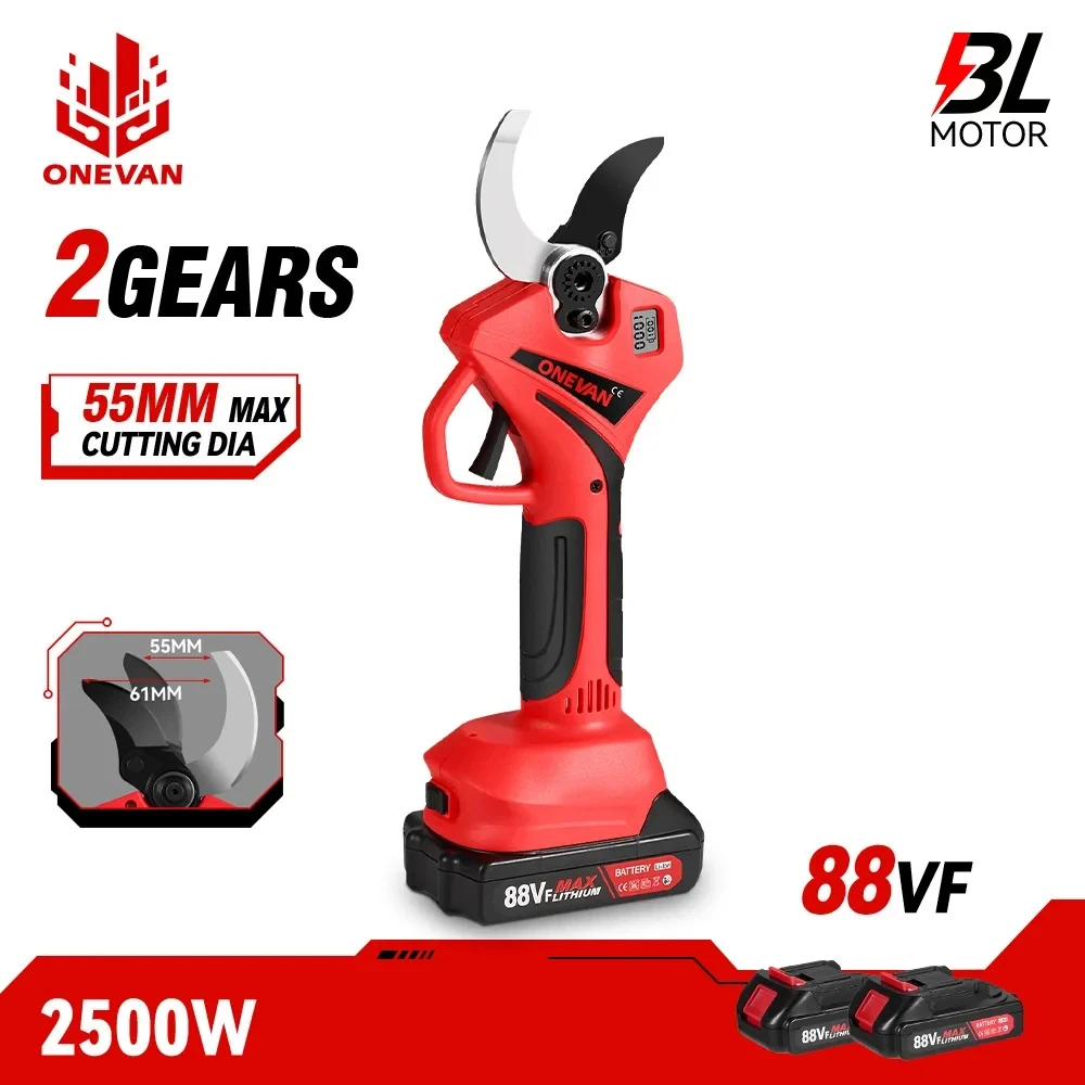 Onevan-brushless Elétrica Tesoura de Poda Cordless Trimmer Garden Cutter Fruit Tree Bonsai Jardim Bateria 18v 55 Milímetros