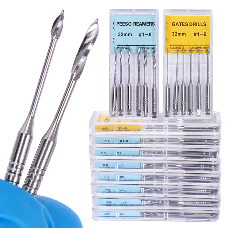 6Pcs/Pack Dental Endodontic Drill Gates Glidden Peeso Reamers Rotary Engine Use 32mm/28mm Stainless Steel Endo Files