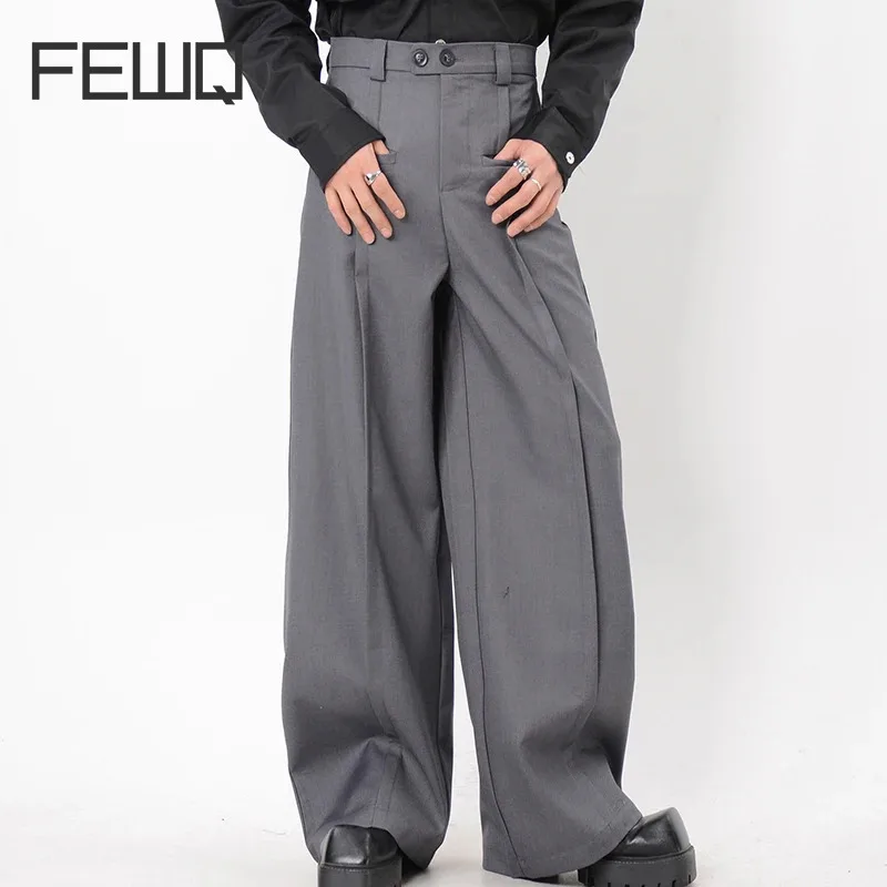 FEWQ Deconstructes Men's Suit Pants Casual Wrinkled Loose Straight Leg Wide Leg Trousers 2025 Solid Color Loose 24E6109