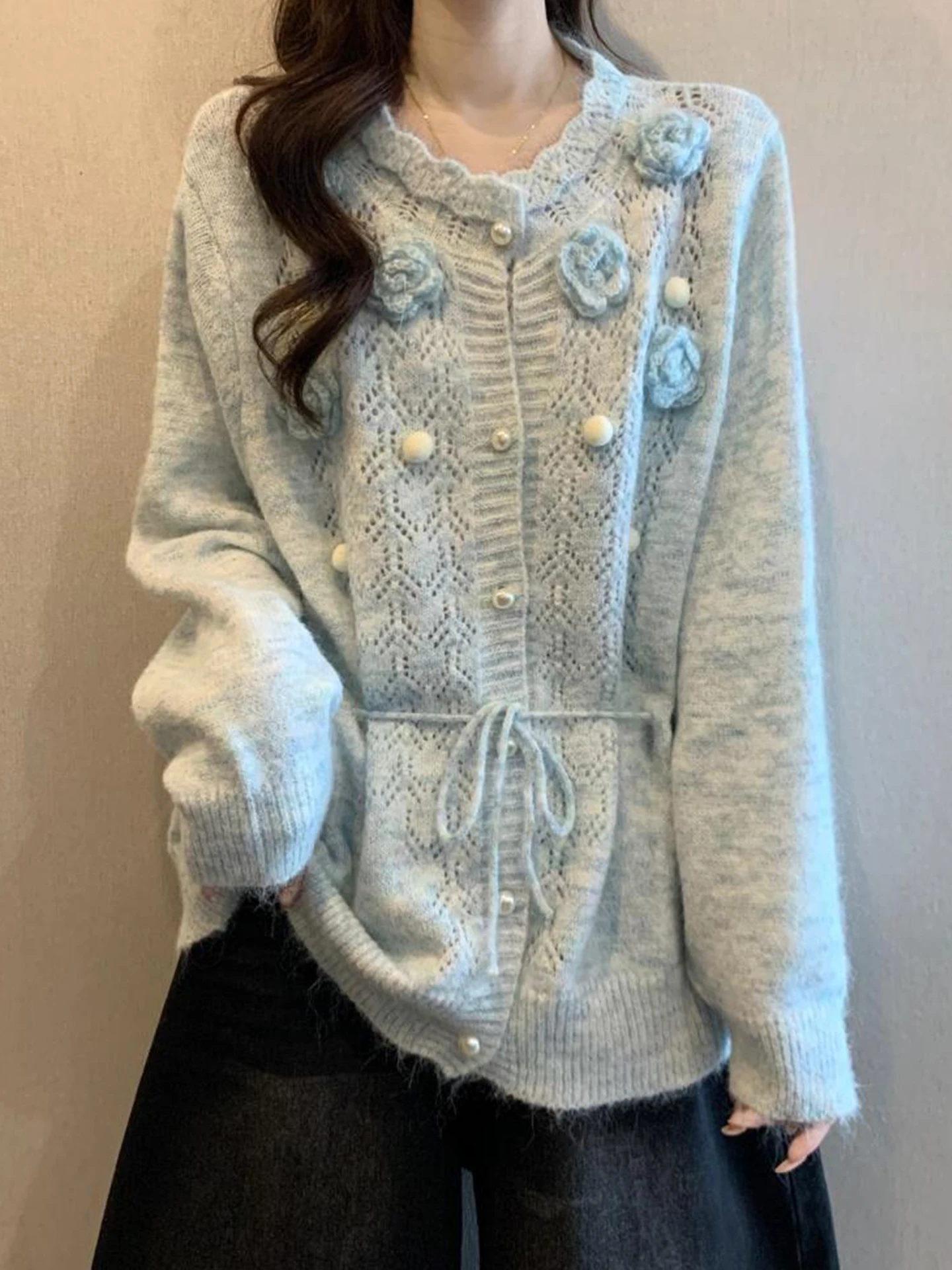 

Вязаный свитер Ele с завышенной талией, свободного кроя, для ранней весны, женский, модный, больших размеров, удобный трикотаж