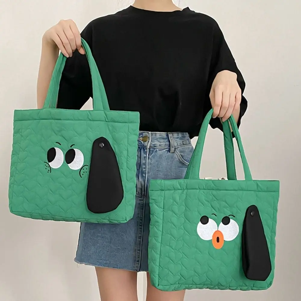 Cute Print Cartoon Canvas Bag Big Eyes Large Capacity Embroidery Handbag Long Ears Shoulder Bag Travel