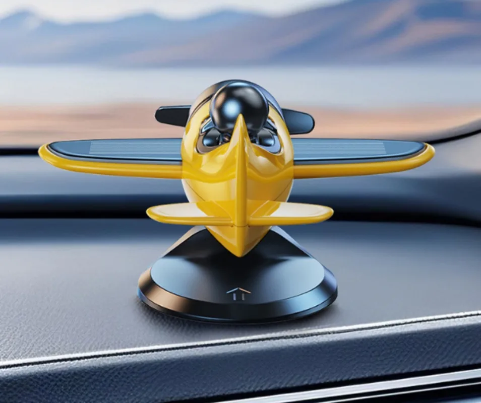 Solar Light Sensing Rotating Airplane Car Dashboard Ornament Aircraft Model Auto Interior Decor Rotation Car Accessories Gift