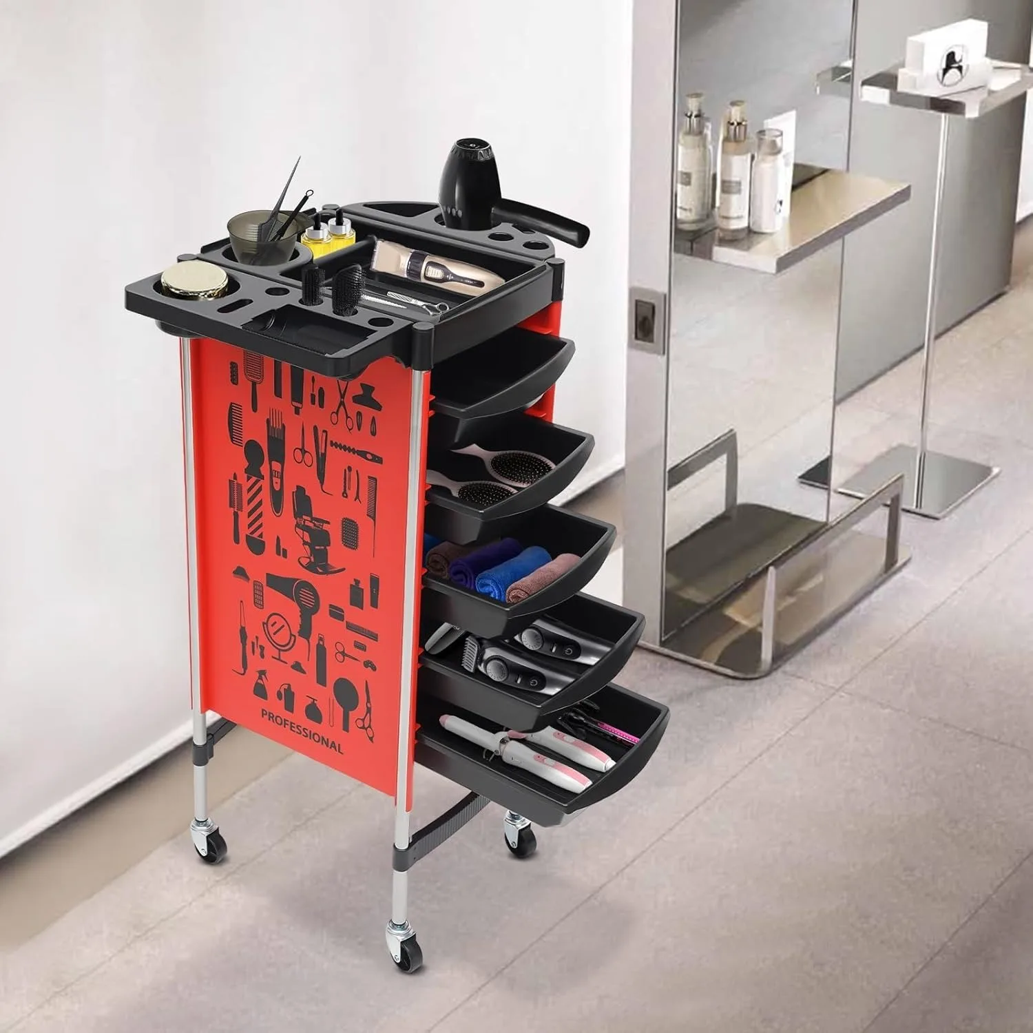 Salon Store Hair Trolley Multifunctional Work Trolley Portability Salon Spa Rolling Service Tray Tattoo Metal Trolley