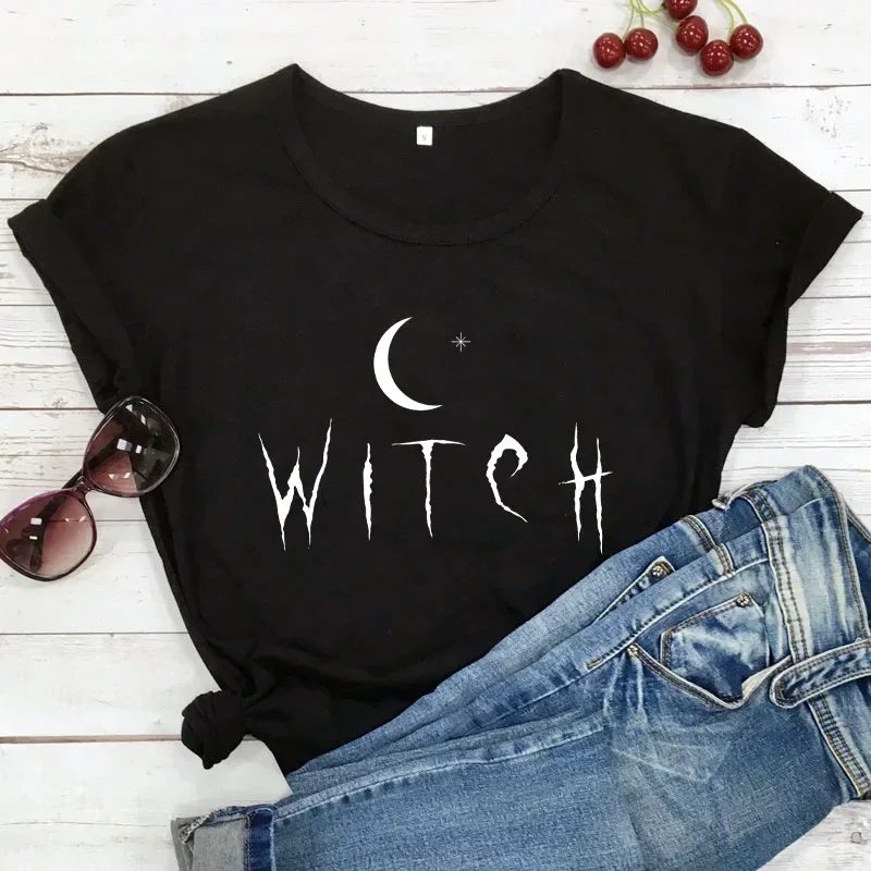 Witch Star Moon Print Women Casual Summer T Shirt Short Sleeve O Neck Loose Women Tshirt Ladies Tee Shirt Tops Camisetas Mujer