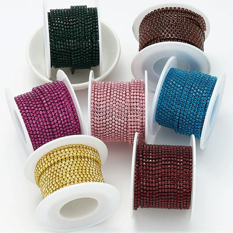SS4,SS6,SS8,SS12(2mm.3mm)  Crystal AB Dense Rhinestone Cup Chain Sliver/Rose Gold Claw Strass Rhinestone Chain Trim