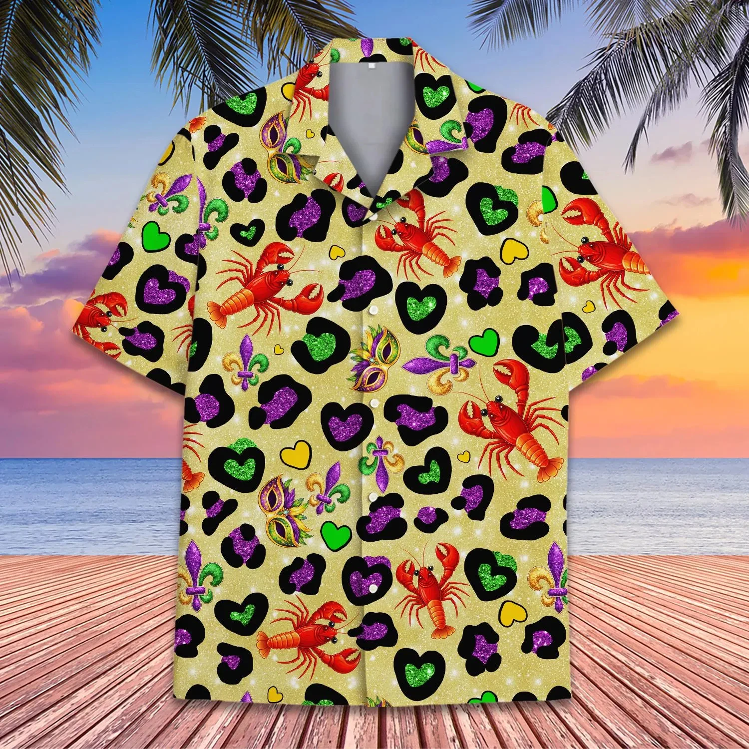

2026 Забавная гавайская рубашка с изображением раков и омаров, милая рубашка-алоха с креветками, тропическая рубашка на пуговицах с морепродуктами, пляжные рубашки с изображением раков