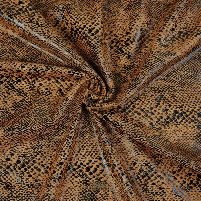 

Vintage brown python print suede fabric for performance costumes, bags, designer pants, handmadediyFabricA